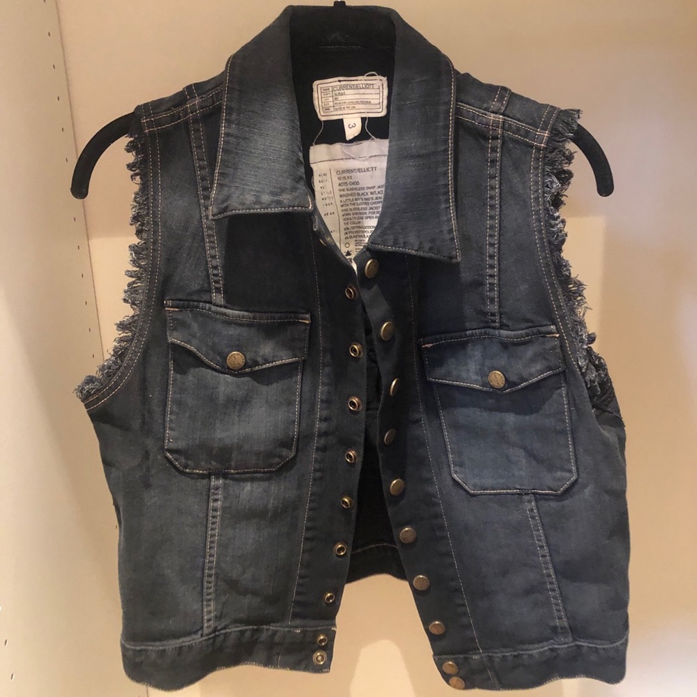 Dark Wash Denim Vest w/ Lace Back